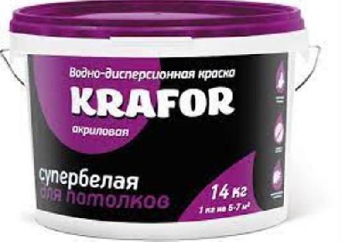 Краска для потолков белоснежная 15кг KRAFOR