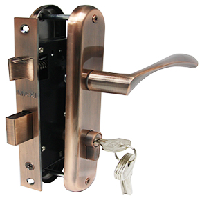 Замок врезной MAXI Locks MLC62-550-AС комплект с ручками и ц.м. Медь