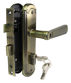 Замок врезной MAXI Locks MLC62-297-AB комплект с ручками и ц.м. Бронза
